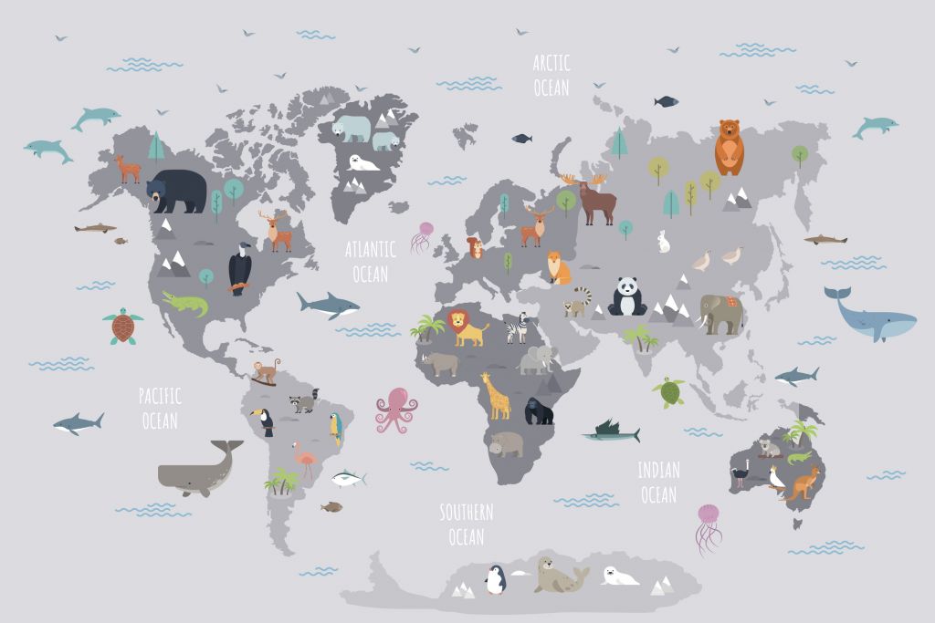 Wereldkaart met wilde dieren