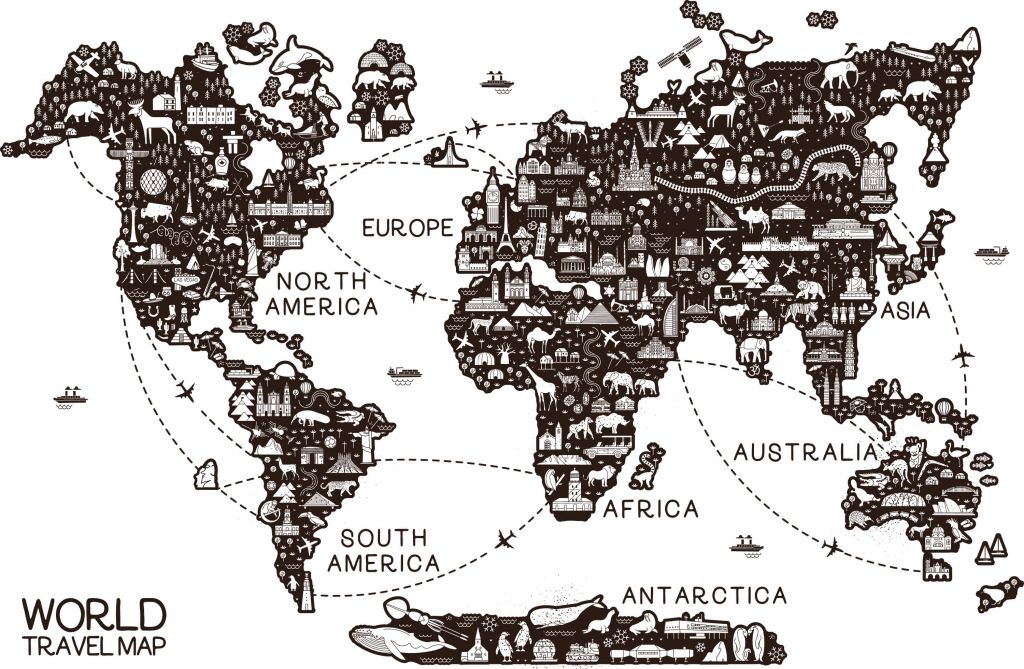 Wereldkaart met reislijnen
